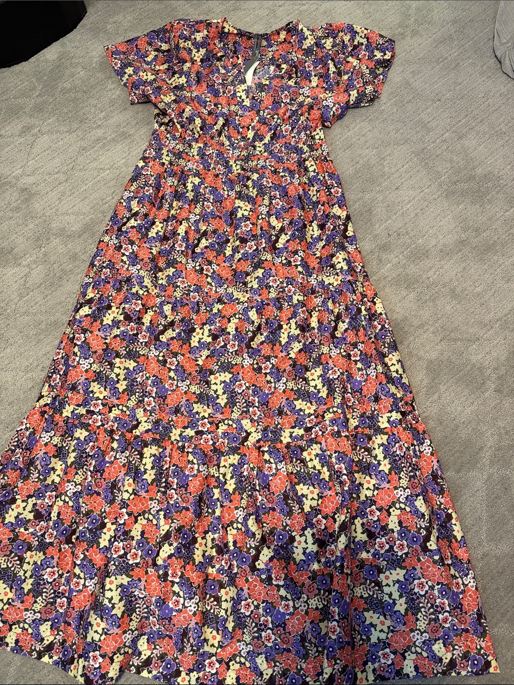 Anthropologie Somerset Maxi Orange and Purple Floral Dress NWT sz L